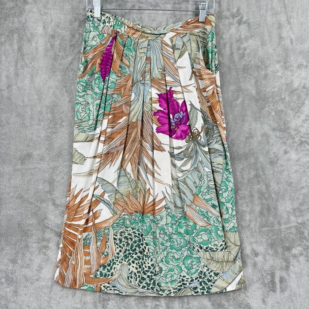 Vintage Karen Kane Skirt Womens 8 Midi Tropical Pockets Resort Beach Casual Zip